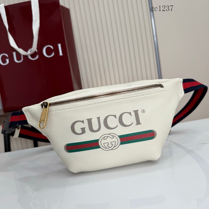 Gucci專櫃織帶印花全皮腰包胸包 古馳經典拉鏈單肩斜挎包 527792 gc1237