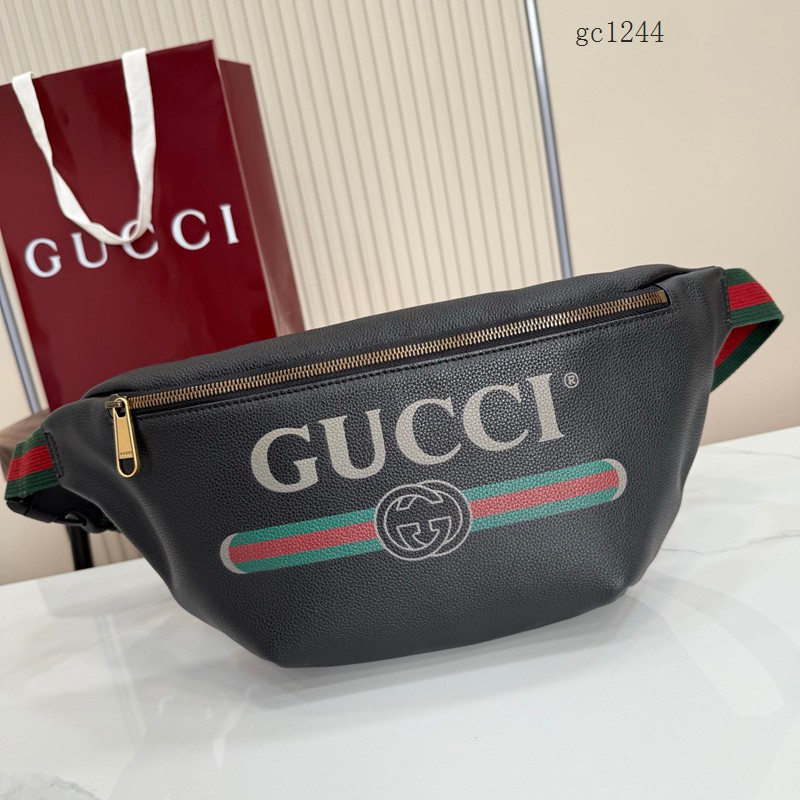 Gucci專櫃織帶印花全皮腰包胸包 古馳男女經典拉鏈單肩斜挎包 493869 gc1244