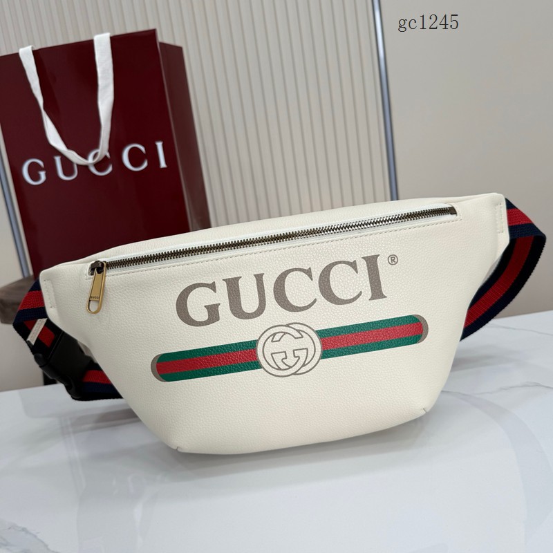Gucci專櫃織帶印花全皮腰包胸包 古馳男女經典拉鏈單肩斜挎包 493869 gc1245