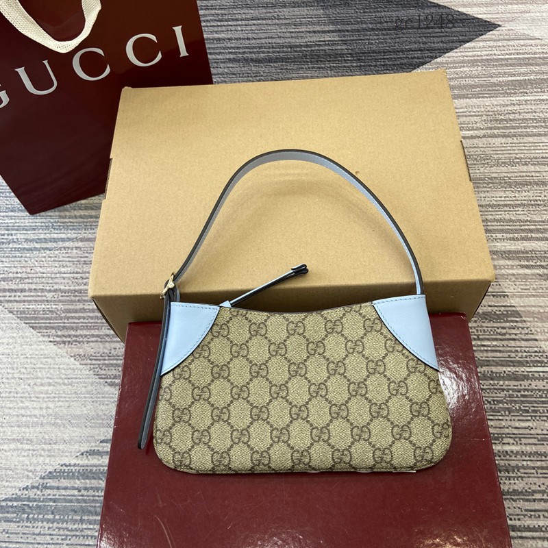 Gucci專櫃2026新款拼色老花腋下包 古馳Emblem系列女士單肩包 820696 gc1248