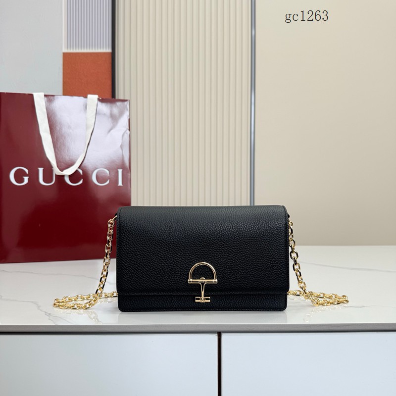 Gucci專櫃半馬銜扣鏈條包 古馳女士全皮翻蓋單肩斜挎包 855654  gc1263
