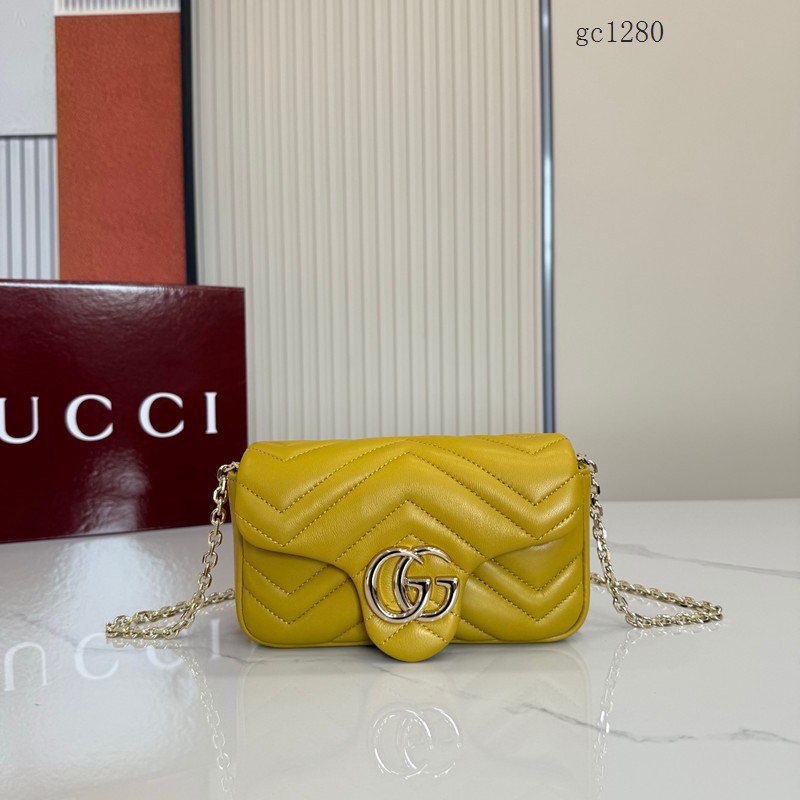 Gucci專櫃菱格絎縫羊皮鏈條包 古馳Marmont系列女士磁吸翻蓋單肩斜挎包 841290 gc1280