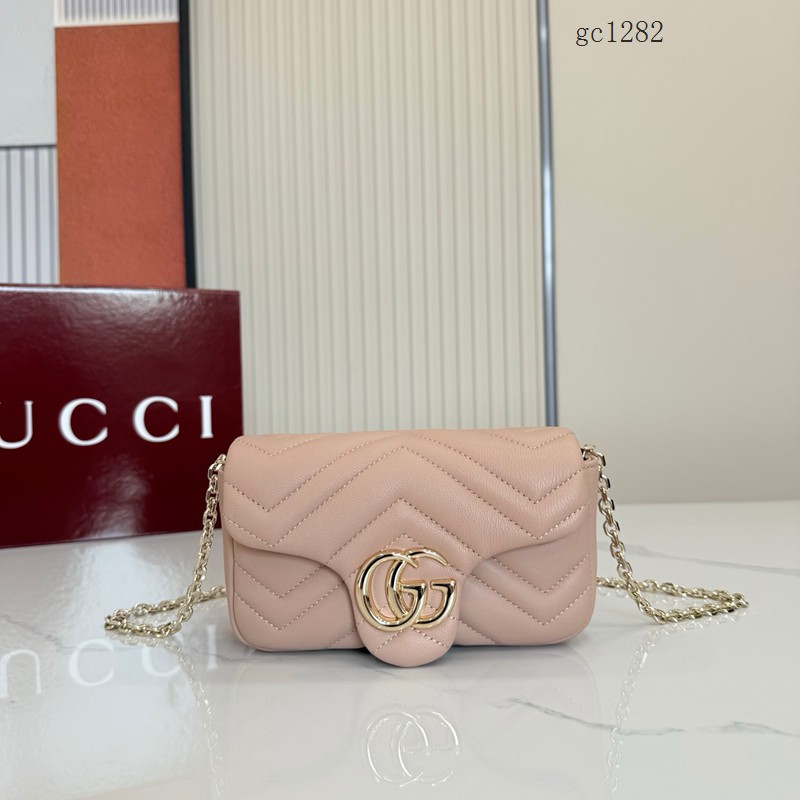 Gucci專櫃菱格絎縫羊皮鏈條包 古馳Marmont系列女士磁吸翻蓋單肩斜挎包 841290 gc1282