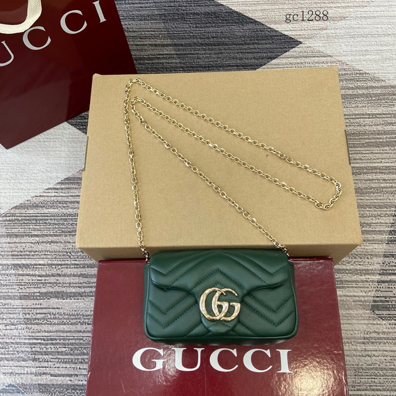 Gucci專櫃菱格絎縫羊皮鏈條包 古馳Marmont系列女士磁吸翻蓋單肩斜挎包 841290 gc1288