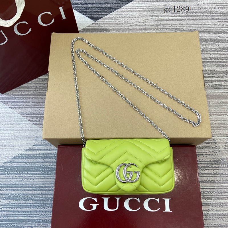 Gucci專櫃菱格絎縫羊皮鏈條包 古馳Marmont系列女士磁吸翻蓋單肩斜挎包 841290 gc1289