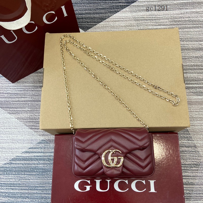 Gucci專櫃菱格絎縫羊皮鏈條包 古馳Marmont系列女士磁吸翻蓋單肩斜挎包 841290 gc1291