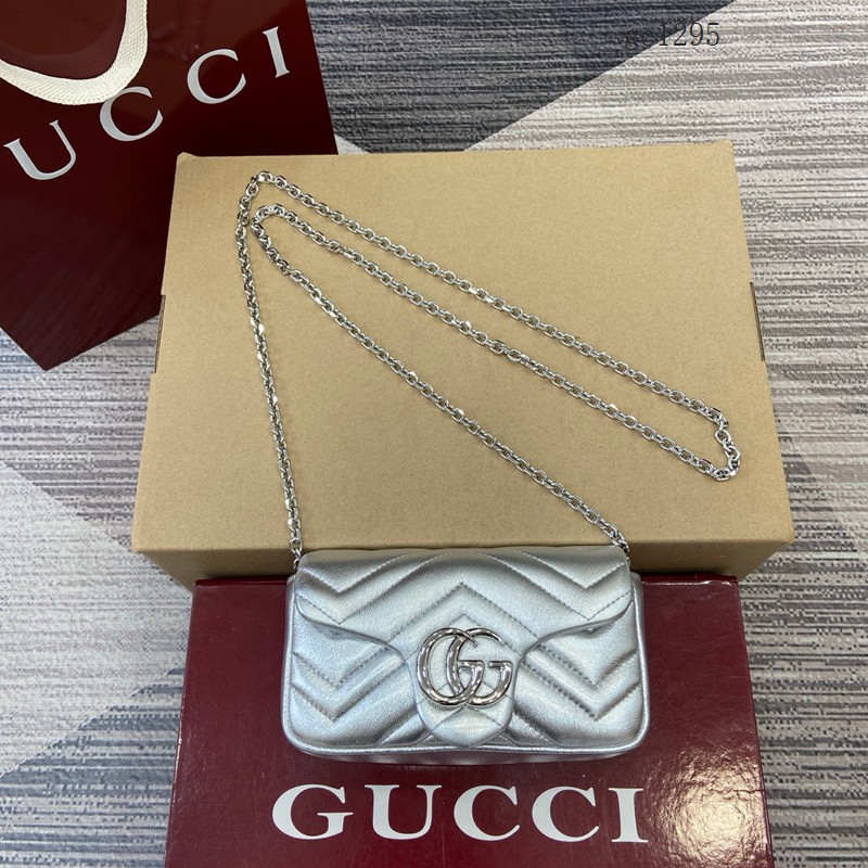 Gucci專櫃菱格絎縫羊皮鏈條包 古馳Marmont系列女士磁吸翻蓋單肩斜挎包 841290 gc1295