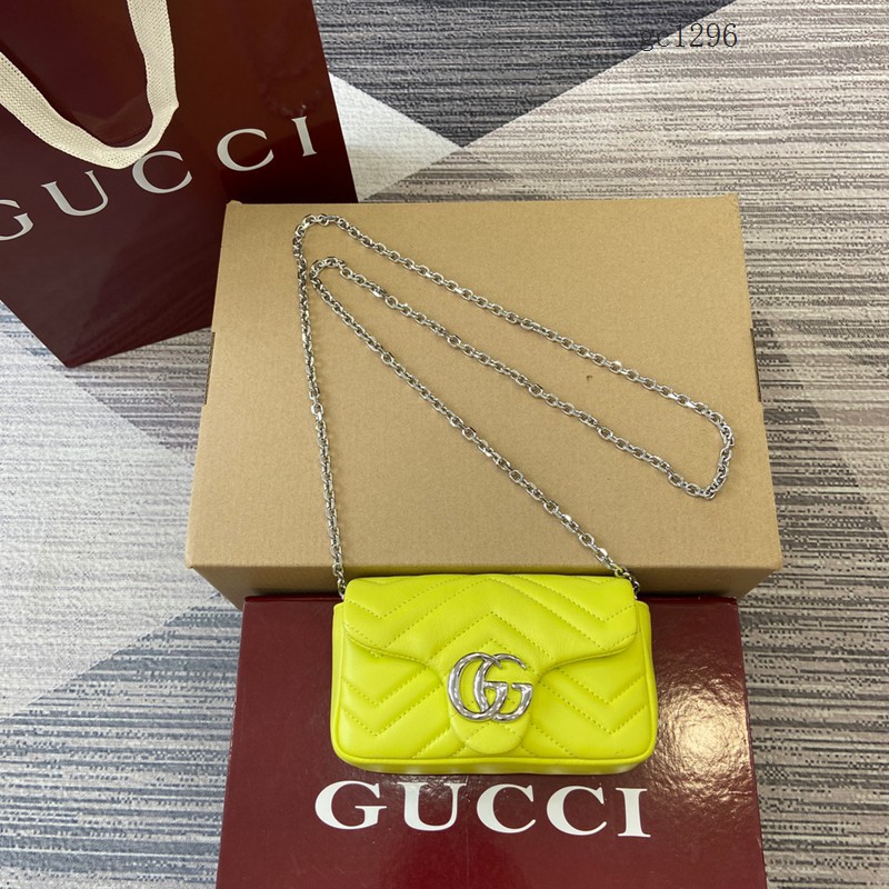Gucci專櫃菱格絎縫羊皮鏈條包 古馳Marmont系列女士磁吸翻蓋單肩斜挎包 841290 gc1296