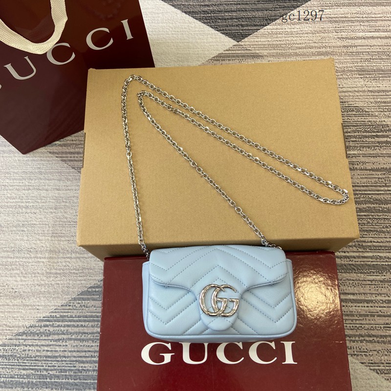 Gucci專櫃菱格絎縫羊皮鏈條包 古馳Marmont系列女士磁吸翻蓋單肩斜挎包 841290 gc1297