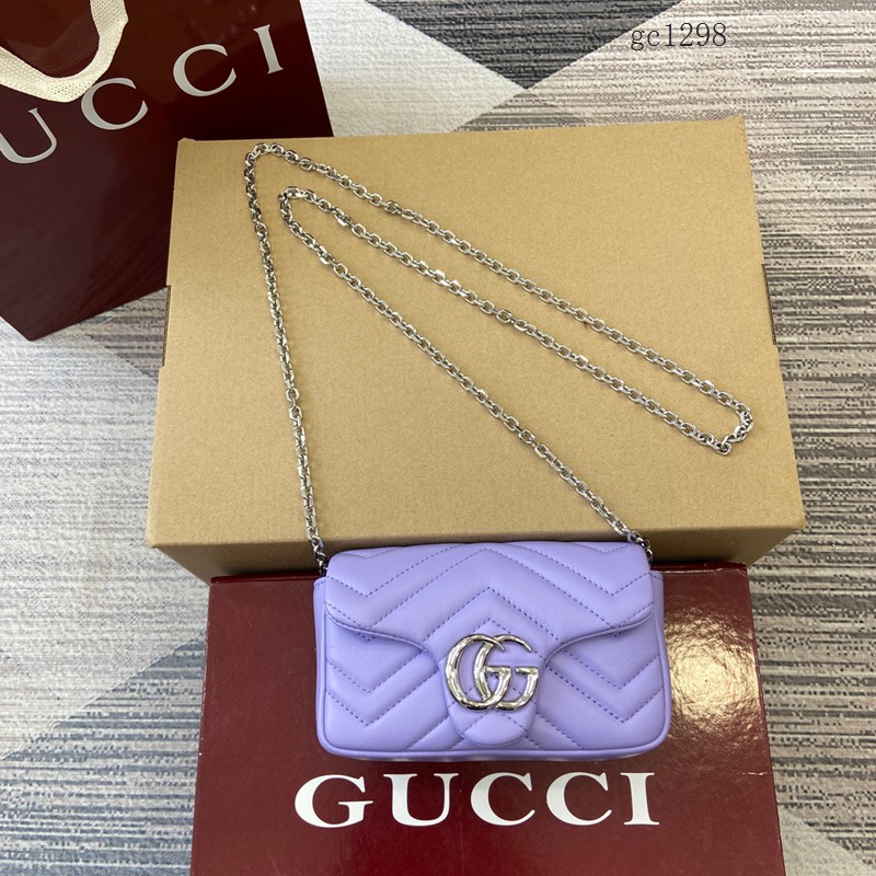 Gucci專櫃菱格絎縫羊皮鏈條包 古馳Marmont系列女士磁吸翻蓋單肩斜挎包 841290 gc1298