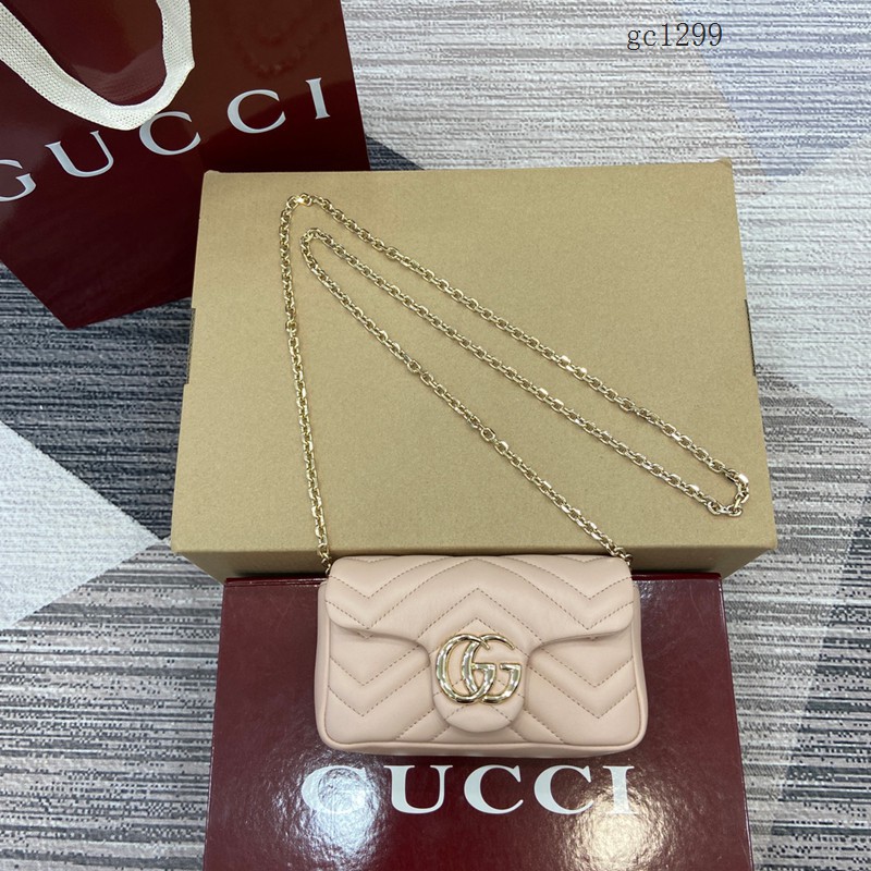 Gucci專櫃菱格絎縫羊皮鏈條包 古馳Marmont系列女士磁吸翻蓋單肩斜挎包 841290  gc1299