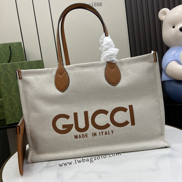 gucci專櫃2024早春系列米色帆布手提購物包 古馳飾Gucci印花中托特包 jcp1806