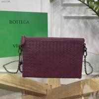 Bottega veneta高端女包 98036酒紅色 寶緹嘉薄款鏈條包 BV經典款胎牛皮手工編織鏈條女包  gxz1344