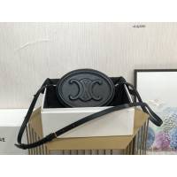 Celine專櫃2023新款經典凱旋門Logo大月餅包斜挎女包 賽琳OVAL CUIR TRIOMPHE大光滑牛皮革橢圓形手袋 sldj2261