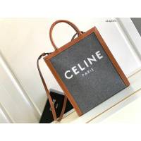 Celine專櫃2023新款單肩斜挎手拎托特包 賽琳毛氈刺繡織物/牛皮革CABAS小號購物袋 sldj2373