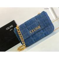 Celine專櫃2023新款絎縫牛仔布革鏈條肩背包 賽琳牛仔布絎縫斜挎女包 sldj2379