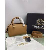 Delvaux經典款Cool Box荔枝紋手提女包 德爾沃專櫃22cm焦糖色肩背女包 bxs1022