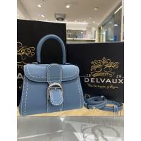 Delvaux太平洋藍外縫線全新mini手提女包 德爾沃專櫃經典款焦糖色BrillantPM包袋 bxs1059