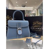 Delvaux太平洋藍外縫線全新mini手提女包 德爾沃專櫃經典款焦糖色BrillantPM包袋 bxs1060