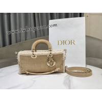 Dior专柜新款迪奥高仿原单横款中号Lady D-Joy手袋米色绒面革米白色羊皮革皮毛一体 djfk1483