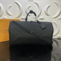 路易威登2021專櫃新款男包 lv男士手袋Damier Infini皮革旅行包 N41145 Keepall50配肩帶旅行袋  ydh4523