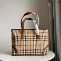 Burberry專門店新款中古款托特購物袋 巴寶莉戰馬格子手提購物包 yxb1039