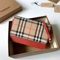 Burberry專門店新款Vintage格紋拼皮革錢夾 巴寶莉單肩斜挎女包 yxb1075