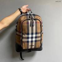 Burberry專門店新款格子配皮雙肩背包 巴寶莉男士後背包書包 yxb1102