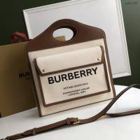 Burberry專門店新款大號41cm撲克包 巴寶莉焦糖咖啡奶油白手提托特包 yxb1105