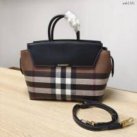 Burberry專門店新款光滑皮革手提包 巴寶莉格紋拼皮肩背手拎女包 yxb1301
