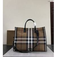 Burberry專門店新款手提購物袋 巴寶莉棉質格子托特款The Belt貝爾特包 yxb1309