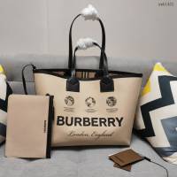 Burberry專門店新款中號托特包 巴寶莉棉質帆布手提購物袋 yxb1401