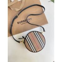 Burberry專門店新款圓餅包 巴寶莉棉質帆布拼皮革圓形斜挎包 yxb1473