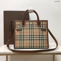 Burberry專門店新款Title泰爾勒手袋 巴寶莉Vintage復古格紋手提托特包肩背女包 yxb1507