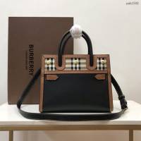 Burberry專門店新款小號Title泰爾勒手袋 巴寶莉Vintage復古格紋手提托特包肩背女包 yxb1508