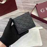 Gucci專櫃2026新款男女錢包 古馳Emblem系列黑色全皮錢夾 850175  gc1067