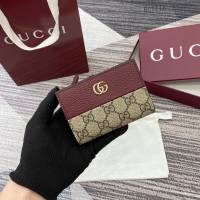Gucci專櫃2026新款拼接女士拉鏈錢包 古馳Marmont系列按扣拼色錢夾卡夾 841360  gc1116