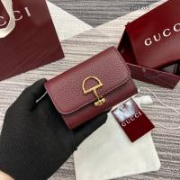 Gucci專櫃全皮翻蓋錢包錢夾卡夾 古馳半馬銜扣女士錢包 828148  gc1138