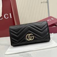 Gucci專櫃對折按扣長款錢包 古馳Marmont系列女士翻蓋零錢包 443436  gc1149