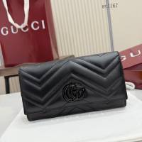 Gucci專櫃絎縫V型翻蓋女士錢夾零錢包 古馳Marmont系列長款全皮錢包 443436  gc1167