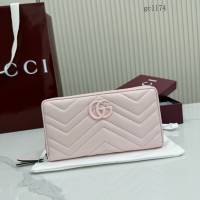 Gucci專櫃絎縫V型全皮零錢包 古馳Marmont系列女士長款拉鏈錢包 443123  gc1174