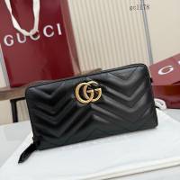 Gucci專櫃絎縫V型全皮零錢包 古馳Marmont系列女士長款拉鏈錢包 443123  gc1178