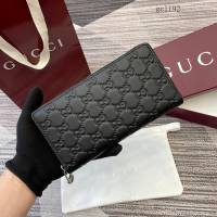 Gucci專櫃雙G印花全皮拉鏈零錢包 古馳Emblem系列女士長款錢包 860868  gc1192