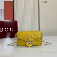 Gucci專櫃菱格絎縫羊皮鏈條包 古馳Marmont系列女士磁吸翻蓋單肩斜挎包 841290  gc1280