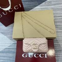 Gucci專櫃菱格絎縫羊皮鏈條包 古馳Marmont系列女士磁吸翻蓋單肩斜挎包 841290  gc1292