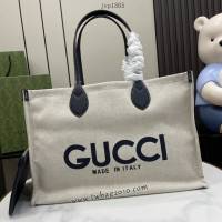 gucci專櫃2024早春系列米色帆布手提購物包 古馳飾Gucci印花中托特包 jcp1805