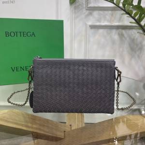 Bottega veneta高端女包 98036灰色 寶緹嘉薄款鏈條包 BV經典款胎牛皮手工編織鏈條女包  gxz1343