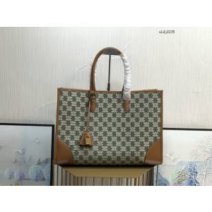 Celine專櫃2023新款手提托特包 賽琳CABAS TRIOMPHE TOTE牛仔刺繡橫款手袋 sldj2235