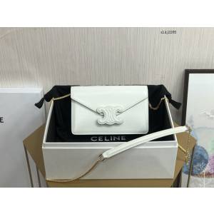 Celine專櫃2023新款CUIR TRIOMPHE斜挎女包 賽琳新品WOC鏈條皮革信封包 10J733 sldj2285