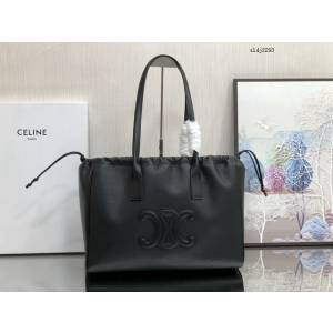 Celine專櫃2023新款法式皮質凱旋門抽繩托特包 賽琳CABAS TRIOMPHE光滑牛皮革抽繩包 sldj2293